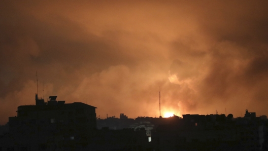 Explosions caused by Israeli airstrikes in the northern Gaza Strip, Friday, Oct. 27, 2023. (AP Photo/Abed Khaled)