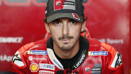 epa10944275 Italian MotoGP rider Francesco Bagnaia of Ducati Lenovo Team prepares for a practice session of the Motorcycling Grand Prix of Thailand at Chang International Circuit, Buriram province, Thailand, 28 October 2023.  EPA/RUNGROJ YONGRIT