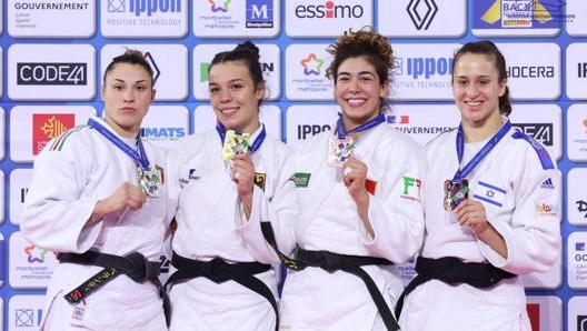 Il podio dei -78 kg: Alice Bellandi, prima da sin., conquista l’argento