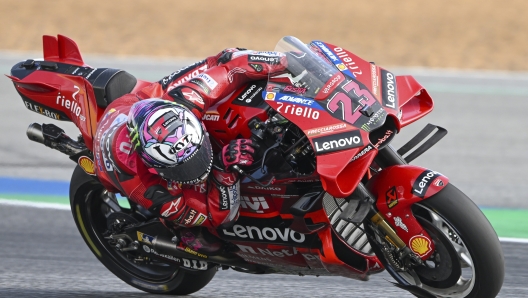 Italy's rider Enea Bastianini steers his motorcycle during Thailand's MotoGP at the Chang International Circuit in Buriram, Thailand, Sunday, Oct. 29, 2023. (AP Photo/ Kittinun Rodsupan)