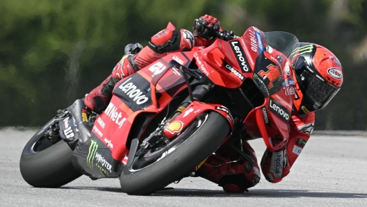 Ducati Lenovo Team's Italian rider Francesco Bagnaia competes during the MotoGP Malaysian Grand Prix at the Sepang International Circuit in Sepang on November 12, 2023. (Photo by MOHD RASFAN / AFP)