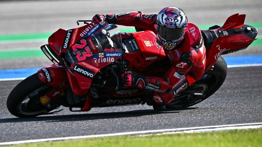 Ducati Lenovo Teams Italian rider Enea Bastianini drives during the practice session of the MotoGP Thailand Grand Prix at the Buriram International Circuit in Buriram on October 27, 2023. (Photo by Lillian SUWANRUMPHA / AFP)