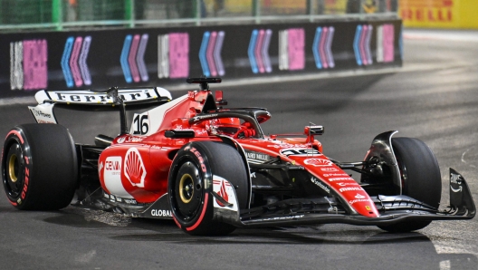 Ferrari's Monegasque driver Charles Leclerc races during the second practice session for the Las Vegas Formula One Grand Prix on November 17, 2023, in Las Vegas, Nevada. (Photo by ANGELA WEISS / AFP)