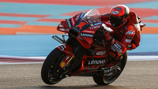 Ducati Lenovo Team Italian rider Francesco Bagnaia competes during the free practice session ahead of the Moto GP Grand Prix of Doha at the Losail International Circuit, in the city of Lusail on November 17, 2023. (Photo by KARIM JAAFAR / AFP)