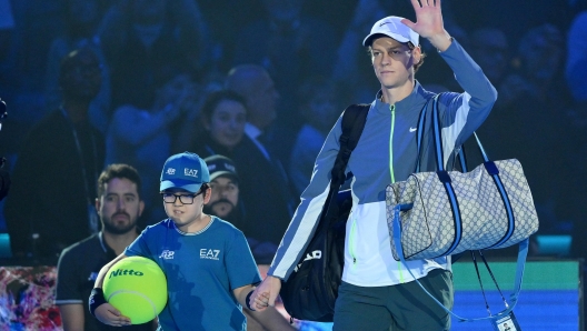 Jannik Sinner of Italy during the match against Danil Medvedev of Russia at the Nitto ATP Finals tennis tournament in Turin, Italy, 18 November 2023. ANSA/ALESSANDRO DI MARCO