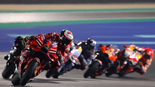 Ducati Lenovo Team's Italian rider #01 Francesco Bagnaia competes during the Moto GP Grand Prix of Qatar at the Lusail International Circuit, in the city of Lusail on November 19, 2023. (Photo by KARIM JAAFAR / AFP)