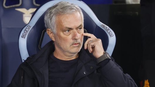 AS Roma's head coach Jose Mourinho during the Italian Serie A soccer match between SS Lazio and AS Roma at the Olimpico stadium in Rome, Italy, 12 November 2023.  ANSA/FABIO FRUSTACI