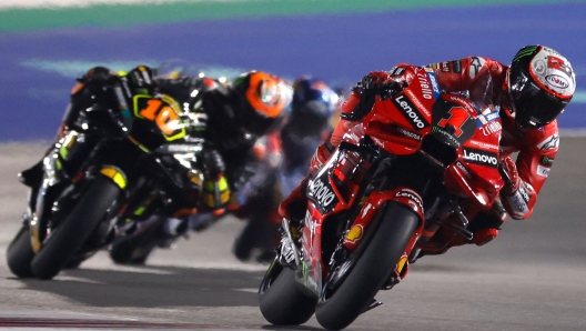 Ducati Lenovo Team's Italian rider Francesco Bagnaia competes during the Moto GP Grand Prix of Qatar at the Lusail International Circuit, in the city of Lusail on November 19, 2023. (Photo by KARIM JAAFAR / AFP)