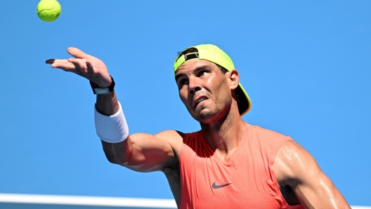 epa10391440 Rafael Nadal of Spain in action during an Australian Open practice session at Melbourne Park in Melbourne, Australia, 06 January 2023.  EPA/MORGAN HANCOCK  AUSTRALIA AND NEW ZEALAND OUT