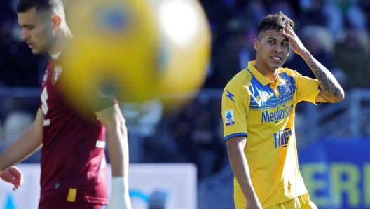 Kaio Jorge of Frosinone reacts during the Serie A soccer match between Frosinone Calcio and Torino FC at Benito Stirpe stadium in Frosinone, Italy, 10 December 2023. ANSA/FEDERICO PROIETTI