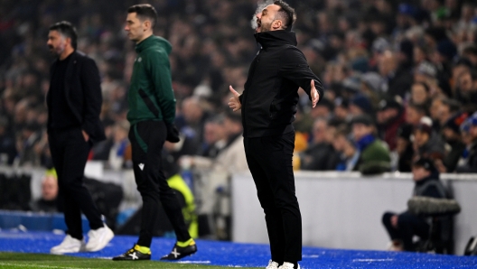 BRIGHTON, ENGLAND - DECEMBER 14: Roberto De Zerbi, Manager of Brighton & Hove Albion, reacts during the UEFA Europa League match between Brighton & Hove Albion v Olympique de Marseille at American Express Community Stadium on December 14, 2023 in Brighton, England. (Photo by Mike Hewitt/Getty Images)