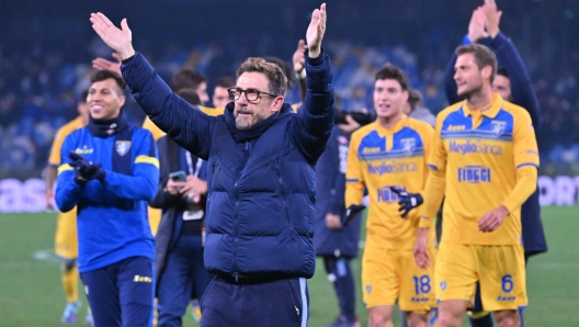 Frosinone?s head coach Eusebio Di Francesco jubilates at yhe end of the match valid for the round of 16 of the Coppa Italia between  Ssc Napoli  and Frosinone Calcio   at ' Diego Armando Maradona' stadiun in Naples, Italy, 19 december   2023 ANSA / CIRO FUSCO