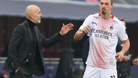 Milan's head coach Stefano Pioli andMilan's Zlatan Ibrahimovic  during the Italian Serie A soccer match Bologna Fc vs. AC Milan at the Renato Dall'Ara stadium in Bologna, Italy, 30 January 2021. ANSA/GIORGIO BENVENUTI