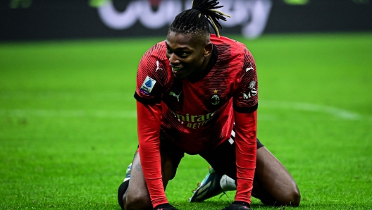 AC Milan's Portuguese forward #10 Rafael Leao  reacts  during the Italian Serie A football match between AC Milan and Sassuolo at the San Siro stadium, in Milan on December 30, 2023. (Photo by Piero CRUCIATTI / AFP)