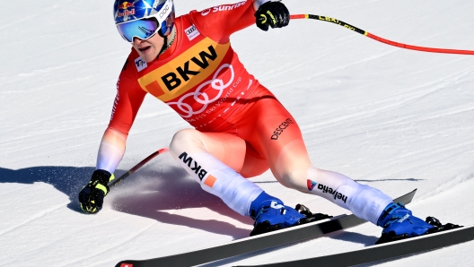 Switzerland's Marco Odermatt competes in the Men's Downhill race at the FIS Alpine Skiing World Cup event in Wengen, Switzerland, on January 11, 2024. (Photo by Marco BERTORELLO / AFP)