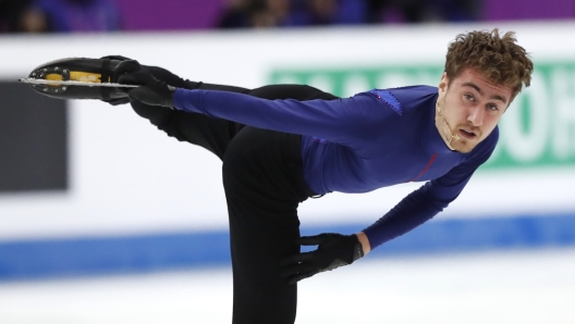 Matteo Rizzo of Italy performs in men's free skating during the ISU European Figure Skating Championships in Kaunas, Lithuania, Friday, Jan. 12, 2024. (AP Photo/Mindaugas Kulbis)