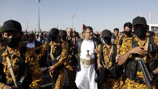 Mohammed Ali al-Houthi, former President of the Revolutionary Committee, arrives at a protest against the United States-led airstrikes on Friday, Jan 12, 2024, in Sanaa, Yemen. The U.S. and British militaries bombed more than a dozen sites used by the Iranian-backed Houthis. The military targets included air defense and radar sites, drone and missile storage and launching locations. (AP Photo)