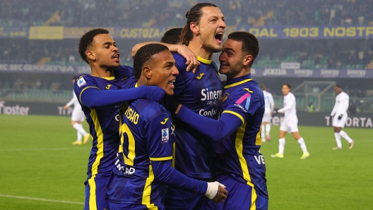 Hellas Verona's Milan Djuric jubilates after scoring the goal 1-0  during the Italian Serie A soccer match Hellas Verona vs Empoli FC at Marcantonio Bentegodi stadium in Verona, Italy, 13 January 2024.  ANSA/EMANUELE PENNACCHIO