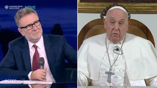 Un frame di Papa Francesco in collegamento con la trasmissione 'Che tempo che fa' condotta da Fabio Fazio. +++ TWITTER/CHE TEMPO CHE FA +++ NPK +++ NO TV USE +++