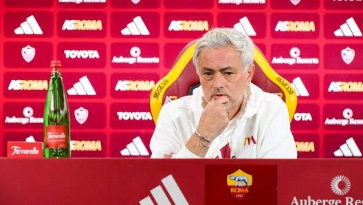 ROME, ITALY - JANUARY 13: AS Roma coach Josè Mourinho during a press conference at Centro Sportivo Fulvio Bernardini on January 13, 2024 in Rome, Italy. (Photo by Fabio Rossi/AS Roma via Getty Images)