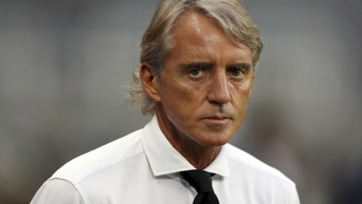 FILE - Saudi Arabia manager Roberto Mancini watches before an international friendly soccer match between Costa Rica and Saudi Arabia at St. James' Park, Friday, Sept. 8, 2023, in Newcastle, England. (AP Photo/Scott Heppell, File)