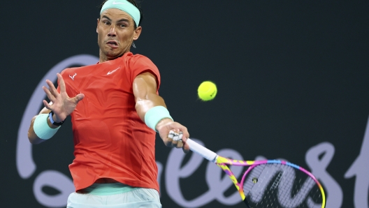 Rafael Nadal of Spain plays a shot in his quarter-final match against Jordan Thompson of Australia during the Brisbane International tennis tournament in Brisbane, Australia, Friday, Jan. 5, 2024. (AP Photo/Tertius Pickard)