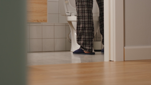 Adult man in a toilet at home