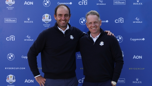 DUBAI, UNITED ARAB EMIRATES - JANUARY 19: 2025 European Ryder Cup Captain, Luke Donald (R) and Vice-Captain Edoardo Molinari pose for a portrait on January 19, 2024 in Dubai, United Arab Emirates. (Photo by Richard Heathcote/Getty Images)