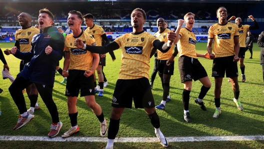 IPSWICH, ENGLAND - JANUARY 27: Liam Sole of Maidstone United celebrates victory following the Emirates FA Cup Fourth Round match between Ipswich Town and Maidstone United at Portman Road on January 27, 2024 in Ipswich, England. (Photo by Stephen Pond/Getty Images)