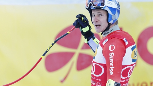 GARMISCH PARTENKIRCHEN, GERMANY - JANUARY 28: Marco Odermatt of Team Switzerland celebrates during the Audi FIS Alpine Ski World Cup Men's Super G on January 28, 2024 in Garmisch Partenkirchen, Germany. (Photo by Christophe Pallot/Agence Zoom/Getty Images)