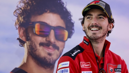 epa10998060 Italian rider and MotoGP world champion Francesco Pecco Bagnaia of Ducati Lenovo Team participates in a promotional event in Valencia, Spain, 27 November 2023.  EPA/Ana Escobar