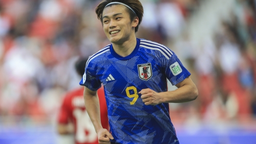 Japan's Ayase Ueda during the Asian Cup round of 16 soccer match between Japan and Bahrain at Al Thumama Stadium in Doha, Qatar, Wednesday, Jan. 31, 2024. (AP Photo/Hussein Sayed)