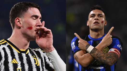 Foto Marco Alpozzi/LaPresse  26 Novembre 2023 - Torino, Italia - sport - Juventus Vs Inter - Campionato italiano di calcio Serie A TIM 2023/2024 - Allianz Stadium. Nella foto: Dusan Vlahovic (Juventus FC) e Lautaro Martinez (FC Inter)   November 26, 2023 Turin, Italy - sport soccer - Juventus Vs Inter - Italian Football Championship League A TIM 2023/2024  - Allianz Stadium  In the pic: Dusan Vlahovic (Juventus FC) , Lautaro Martinez (FC Inter)