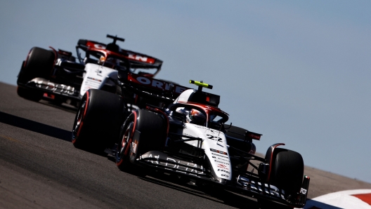 AUSTIN, TEXAS - OCTOBER 20: Yuki Tsunoda of Japan driving the (22) Scuderia AlphaTauri AT04 leads Daniel Ricciardo of Australia driving the (3) Scuderia AlphaTauri AT04 on track during practice ahead of the F1 Grand Prix of United States at Circuit of The Americas on October 20, 2023 in Austin, Texas.   Chris Graythen/Getty Images/AFP (Photo by Chris Graythen / GETTY IMAGES NORTH AMERICA / Getty Images via AFP)