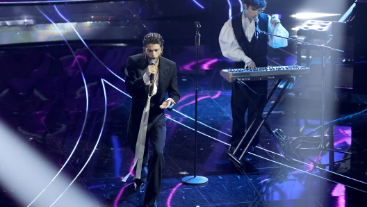 SANREMO, ITALY - FEBRUARY 08: Santi Francesi attend the 74th Sanremo Music Festival 2024 at Teatro Ariston on February 08, 2024 in Sanremo, Italy. (Photo by D.Venturelli/Daniele Venturelli/Getty Images )