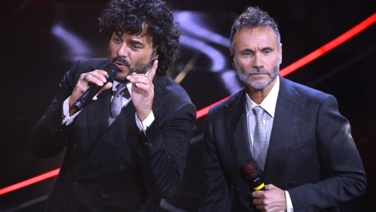 Italian singers Francesco Renga (L) and Nek perform on stage at the Ariston theatre during the 74rd Sanremo Italian Song Festival, Sanremo, Italy, 10 February 2024. The music festival will run from 06 to 10 February 2024.  ANSA/ETTORE FERRARI