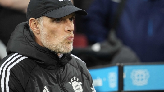 Bayern's head coach Thomas Tuchel arrives for the German Bundesliga soccer match between Bayer 04 Leverkusen and FC Bayern Munich at the BayArena in Leverkusen, Germany, Saturday, Feb. 10, 2024. (AP Photo/Martin Meissner)