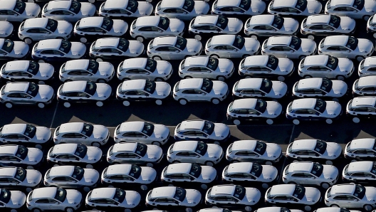 (FILE) A file photo dated 03 November 2015 showing an aerial view of a parking lot filled with new Porsche cars, on the grounds of the Porsche manufacturing plant in Leipzig, Germany. ANSA/JAN WOITAS