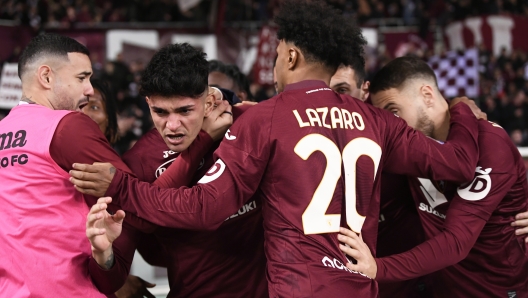 Foto Fabio Ferrari/LaPresse 16 Febbraio 2024 - Torino, Italia - sport, calcio -ESCLUSIVA TORINO FC- Torino Fc vs Lecce - Campionato italiano di calcio Serie A TIM 2023/2024 - Stadio Olimpico Grande Torino.Nella foto: Esultanza goal Raoul Bellanova   February 16, 2024 Turin, Italy - sport, calcio -EXCLUSIVE TORINO FC- Torino Fc vs Lecce - Italian Serie A Football Championship 2023/2024 -Olimpico Grande Torino Stadium.In the pic: Raoul Bellanova goal