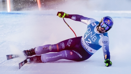 Dominik Paris from Italy imbalances as he competes during the downhill world cup in Kvitfjell, Norway on February 17, 2024. (Photo by Stian Lysberg Solum / NTB / AFP) / Norway OUT