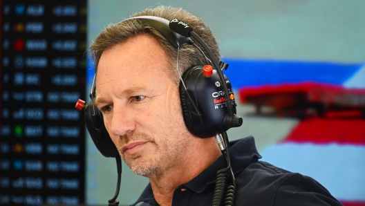 BAHRAIN, BAHRAIN - FEBRUARY 23: Oracle Red Bull Racing Team Principal Christian Horner looks on in the garage during day three of F1 Testing at Bahrain International Circuit on February 23, 2024 in Bahrain, Bahrain. (Photo by Clive Mason/Getty Images)