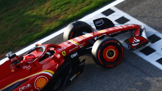 BAHRAIN, BAHRAIN - FEBRUARY 23: Charles Leclerc of Monaco driving the (16) Ferrari SF-24 on track during day three of F1 Testing at Bahrain International Circuit on February 23, 2024 in Bahrain, Bahrain. (Photo by Mark Thompson/Getty Images)