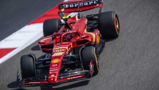 Ferrari's Spanish driver Carlos Sainz Jr drives during the third day of the Formula One pre-season testing at the Bahrain International Circuit in Sakhir on February 23, 2024. (Photo by Andrej ISAKOVIC / AFP)