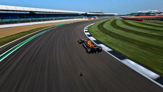 Liam Lawson of the New Zealand seen form the Red Bull Drone 1 piloted by Shaggy FPV Ralph Hogenbrik of the Netherlands in Silverstone, Great Britain on February 13, 2024. // Joerg Mitter / Red Bull Content Pool // SI202402270361 // Usage for editorial use only //