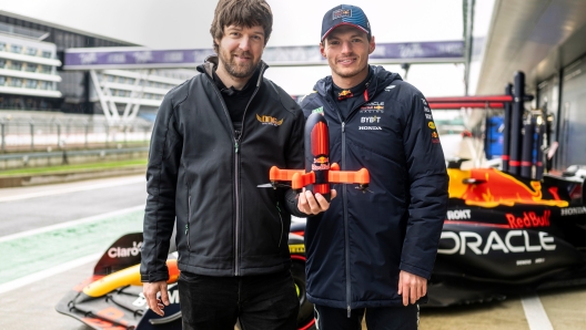 Shaggy FPV Ralph Hogenbrik of the Netherlands and Max Verstappen of the Netherlands seen in Silverstone, Great Britain on February 13, 2024.