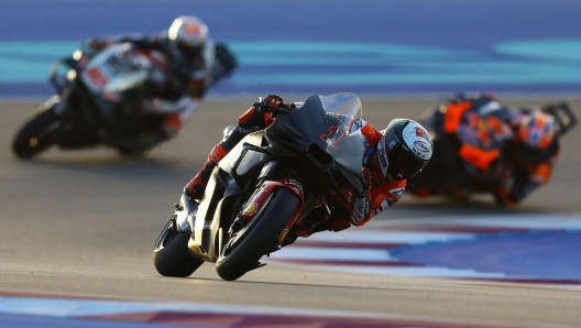 Ducati Lenovo's Italian rider Francesco Bagnaia steers his bike on the second day of the MotoGP pre-season testing at the Lusail International Circuit in Lusail, north of Doha on February 20, 2024. (Photo by KARIM JAAFAR / AFP)