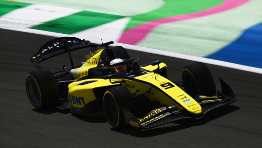 JEDDAH, SAUDI ARABIA - MARCH 07: Kush Maini of India and Invicta Racing (9) drives on track during practice ahead of Round 2 Jeddah of the Formula 2 Championship at Jeddah Corniche Circuit on March 07, 2024 in Jeddah, Saudi Arabia. (Photo by Clive Mason/Getty Images)