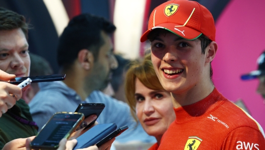 JEDDAH, SAUDI ARABIA - MARCH 09: 7th placed Oliver Bearman of Great Britain and Ferrari talks to the media in the Paddock after
 the F1 Grand Prix of Saudi Arabia at Jeddah Corniche Circuit on March 09, 2024 in Jeddah, Saudi Arabia. (Photo by Clive Rose/Getty Images)