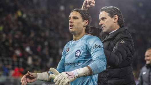 Inter's coach Simone Inzaghi celebrates the victory at the end of the Italian Serie A soccer match Bologna FC vs FC Inter at Renato Dall'Ara stadium in Bologna, Italy, 9 March 2024. ANSA /ELISABETTA BARACCHI