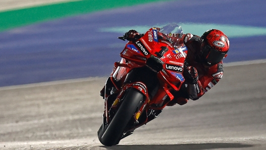 Ducati Lenovo Team Italian rider Francesco Bagnaia steers his bike during the Qatar MotoGP Grand Prix at the Lusail International Circuit in Lusail, north of Doha on March 10, 2024. (Photo by KARIM JAAFAR / AFP)